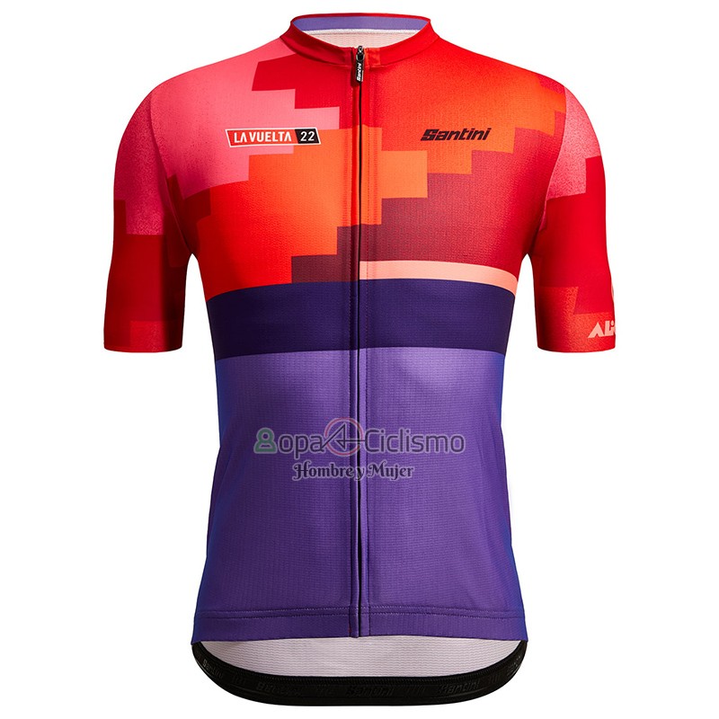 Vuelta Espana Ropa Ciclismo Culotte Corto 2022 Hombre Mangas Cortas Rojo Violeta